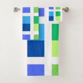 Blauw en Groen Minimale Vierkanten Bad Handdoek (Insitu)