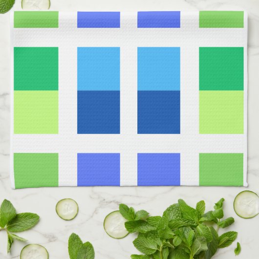 Blauw en Groen Minimale Vierkanten Theedoek (Gevouwen)
