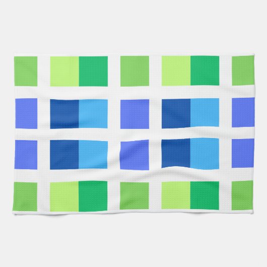 Blauw en Groen Minimale Vierkanten Theedoek (Horizontaal)