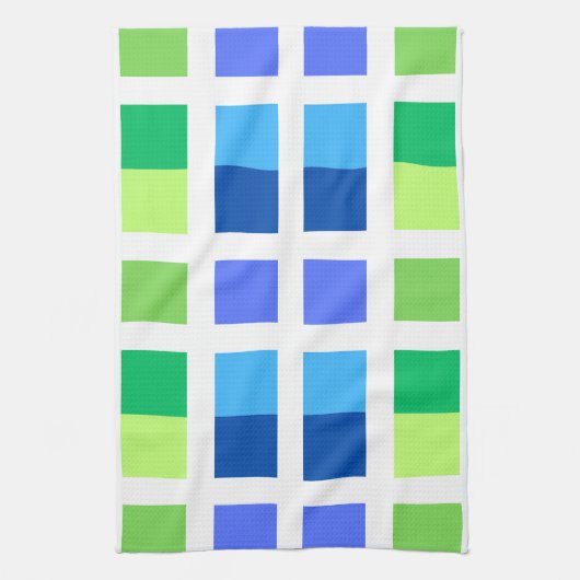 Blauw en Groen Minimale Vierkanten Theedoek (Verticaal)