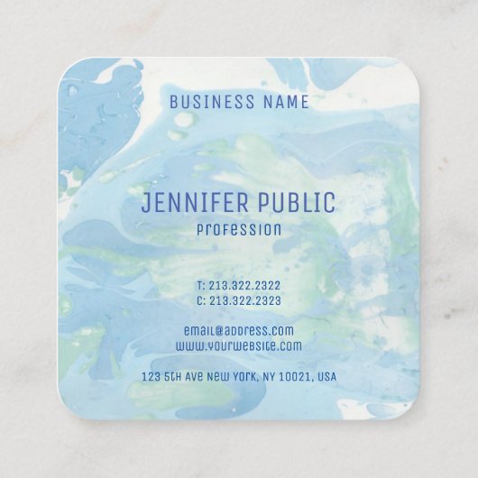 Blauw en groen modern Abstract elegant monogram Vierkante Visitekaartje (Achterkant)