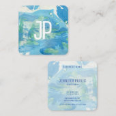 Blauw en groen modern Abstract elegant monogram Vierkante Visitekaartje (Voorkant / Achterkant)