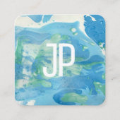 Blauw en groen modern Abstract elegant monogram Vierkante Visitekaartje (Voorkant)
