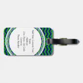 Blauw en Groen Monogram Chevron Gepersonaliseerd Bagagelabel (Achterkant horizontaal)