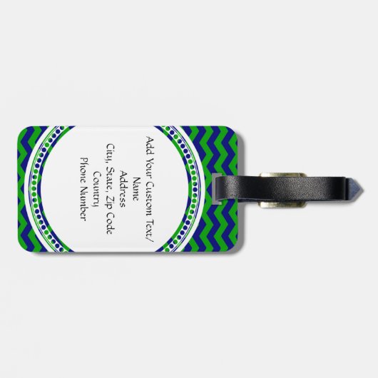 Blauw en Groen Monogram Chevron Gepersonaliseerd Bagagelabel (Achterkant horizontaal)