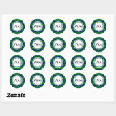 Blauw en Groen Monogram Chevron Gepersonaliseerd Ronde Sticker (Vel)