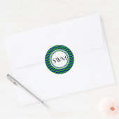 Blauw en Groen Monogram Chevron Gepersonaliseerd Ronde Sticker (Envelop)