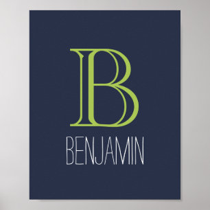 Blauw en groen monogram poster