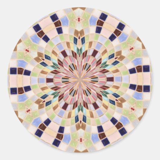 Blauw en Groen Mozaïek Kaleidoscoop Ronde Sticker (Voorkant)