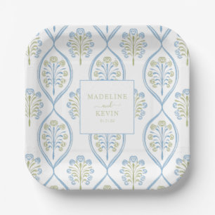 Blauw en groen op maat gemaakte trouwdag papieren bordje