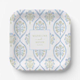 Blauw en groen op maat gemaakte trouwdag papieren bordje