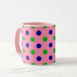 Blauw en groen op roze polka stippen patroon mok