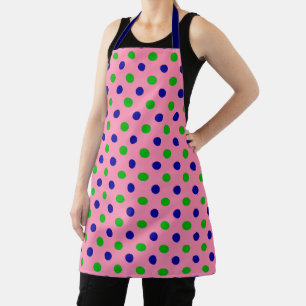 Blauw en groen op roze polka stippen patroon schort