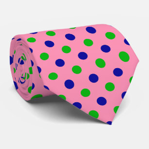 Blauw en groen op roze polka stippen patroon  stropdas