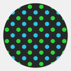 Blauw en Groen op Zwarte Stippen Patroon Ronde Sticker