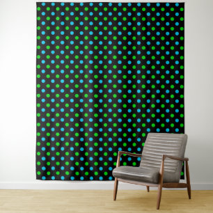 Blauw en Groen op Zwarte Stippen Patroon Wandkleed