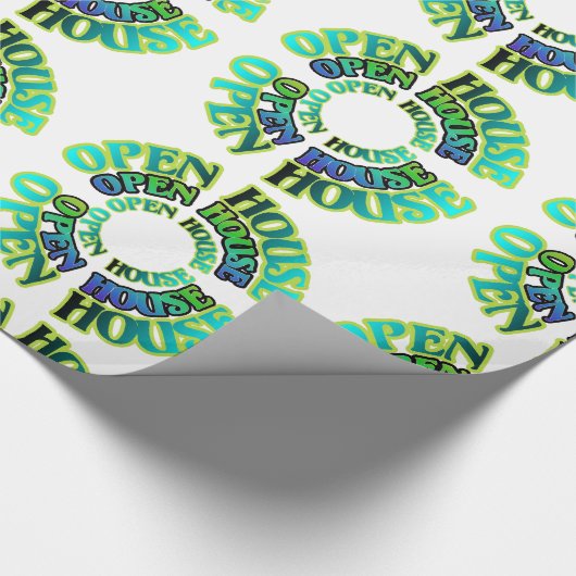 Blauw en groen Open House Gift Wrap Cadeaupapier (Hoek)