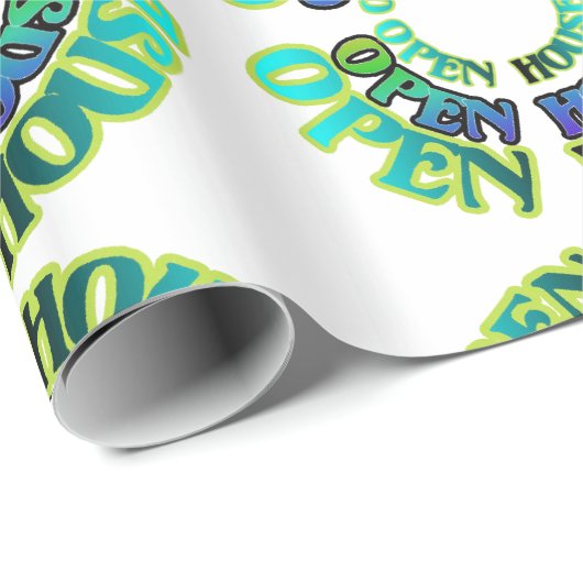 Blauw en groen Open House Gift Wrap Cadeaupapier (Rol Hoek)