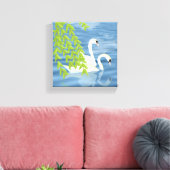 Blauw en groen paar zwanen op het meer canvas afdruk (Insitu (Woonkamer))