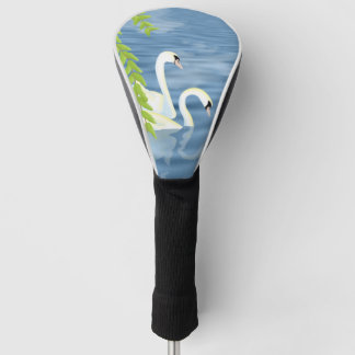 Blauw en groen paar zwanen op het meer golfheadcover