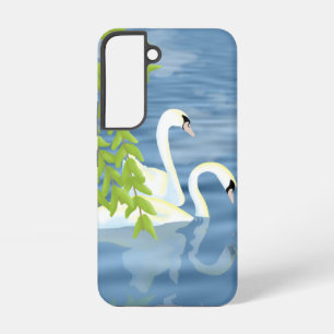 Blauw en groen paar zwanen op het meer samsung galaxy hoesje