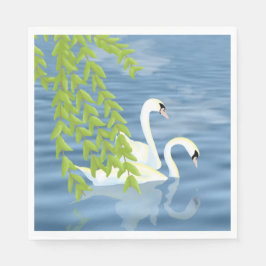 Blauw en groen paar zwanen op het meer servet