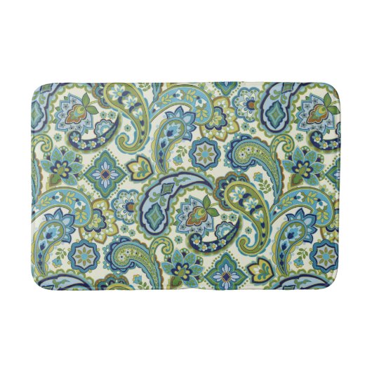 Blauw en Groen Paisley Badmat (Voorkant)