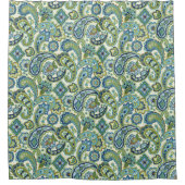 Blauw en Groen Paisley Douchegordijn (Voorkant)
