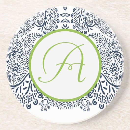 Blauw en Groen Paisley Liefde Vogel Zandsteen Onderzetter (Voorkant)