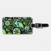 Blauw en Groen Paisley op zwart Bagagelabel (Voorkant horizontaal)