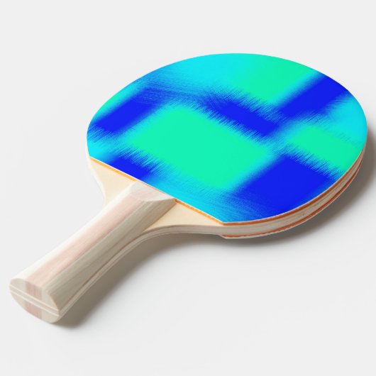 Blauw en groen patchwork tafeltennisbatje (Achterkant Gekanteld)