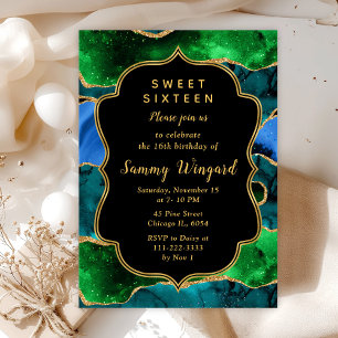 Blauw en Groen Pauw Agate Sweet Sixteen Kaart