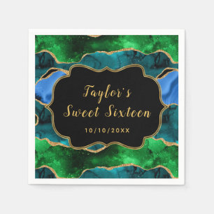 Blauw en Groen Pauw Agate Sweet Sixteen Servet