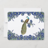 Blauw en groen Pauw huwelijksfeest RSVP Kaartje (Achterkant)