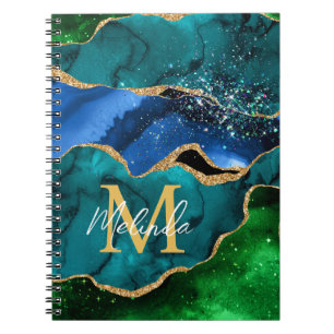 Blauw en Groen Pauw Nep Glitter Agaat Notitieboek