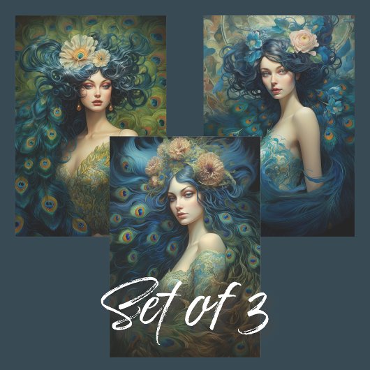 Blauw en groen pauw veren een vrouwenportret inpakpapier vel