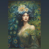 Blauw en groen pauw veren een vrouwenportret inpakpapier vel