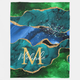 Blauw en groen pauwenogen nep glitters agaat fleece deken