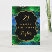 Blauw en Groen Peacock Agaat Gelukkige Verjaardag Kaart (Voorkant)