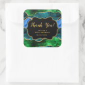 Blauw en Groen Peacock Agaat Verjaardag Dank u Vierkante Sticker (Tas)