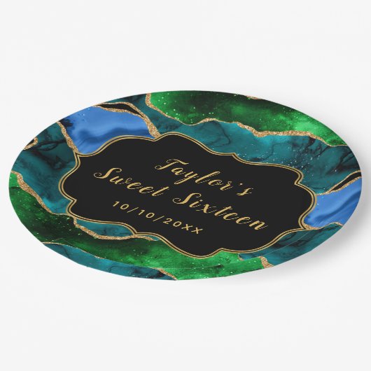 Blauw en Groen Peacock Agaat Zoet Zestien Papieren Bordje (Gekanteld)