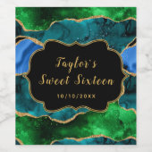 Blauw en Groen Peacock Agaat Zoet Zestien Wijn Etiket (Enkel label)