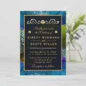 Blauw- en Groen Peacock Agate & goudglitter Wedden Kaart (Staand voorkant)