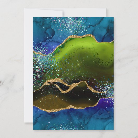 Blauw- en Groen Peacock Agate & goudglitter Wedden Kaart (Achterkant)