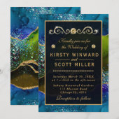 Blauw- en Groen Peacock Agate & goudglitter Wedden Kaart (Voorkant / Achterkant)