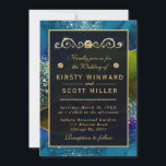 Blauw- en Groen Peacock Agate & goudglitter Wedden Kaart<br><div class="desc">Blauw en groen Peacock Agate & faux goudglitter design met gouden diamanten clipart</div>