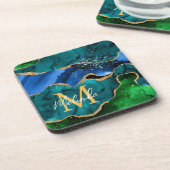 Blauw en groen Peacock Faux Glitter Agate Bier Onderzetter (Linkerzijde)