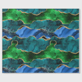 Blauw en groen Peacock Faux Glitter Agate Cadeaupapier (Vlak)