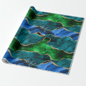 Blauw en groen Peacock Faux Glitter Agate Cadeaupapier (Uitgerold)