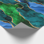 Blauw en groen Peacock Faux Glitter Agate Cadeaupapier (Hoek)